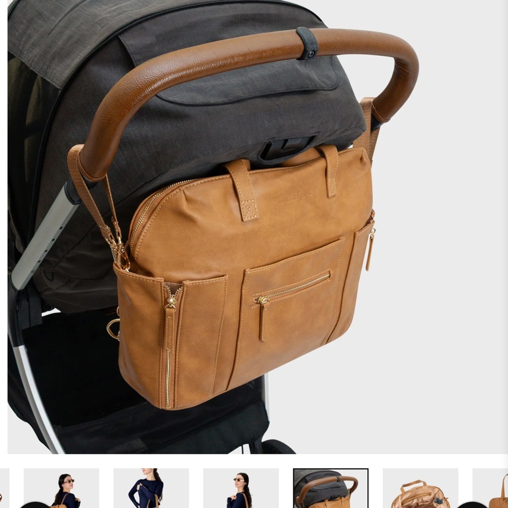 Tan Leather Tote Backpack Diaper Bag - Women - Picture 3 of 12